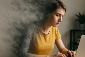 Una ragazza che per comunicare sui social si divide in due realtà