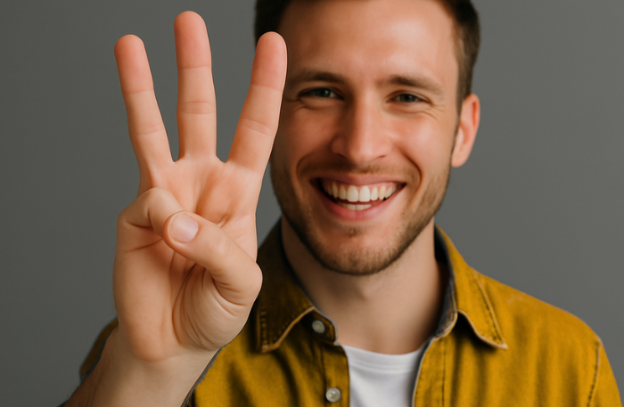 ragazzo sorridente che mostra come comunicare sui social con la regola dei tre